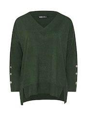 Yours Curve Green Button Sleeve Ribbed Jumper - Image 5 of 5