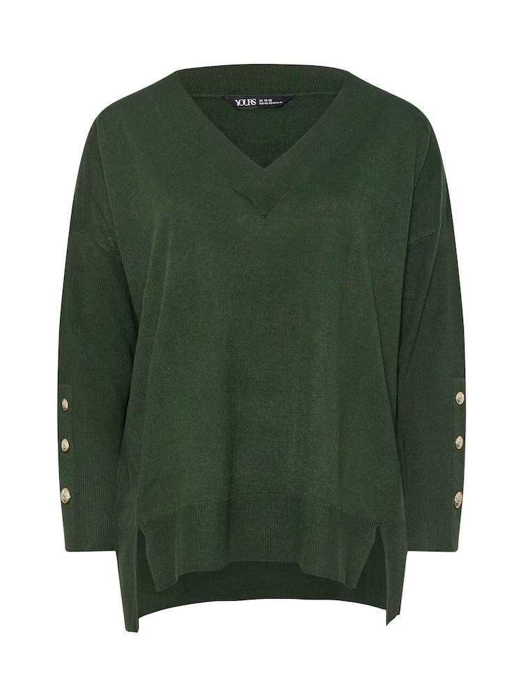 Yours Curve Green Button Sleeve Ribbed Jumper - Image 5 of 5