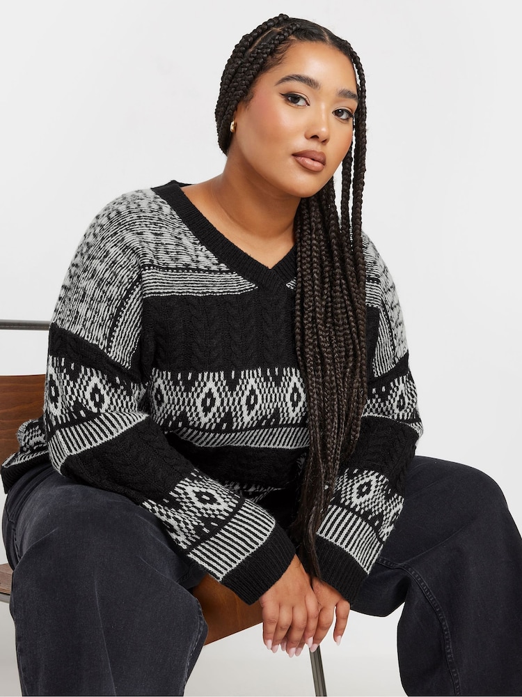 Yours Curve Black V-Neck Jumper - Image 1 of 5