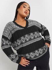 Yours Curve Black V-Neck Jumper - Image 2 of 5