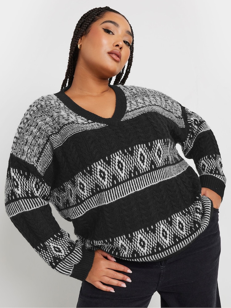 Yours Curve Black V-Neck Jumper - Image 2 of 5
