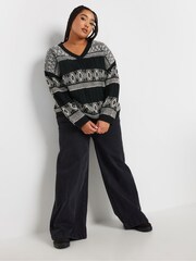 Yours Curve Black V-Neck Jumper - Image 3 of 5