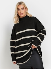 Yours Curve Black High Neck Seam Detail Stripe Jumper - Image 1 of 5