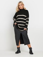 Yours Curve Black High Neck Seam Detail Stripe Jumper - Image 2 of 5