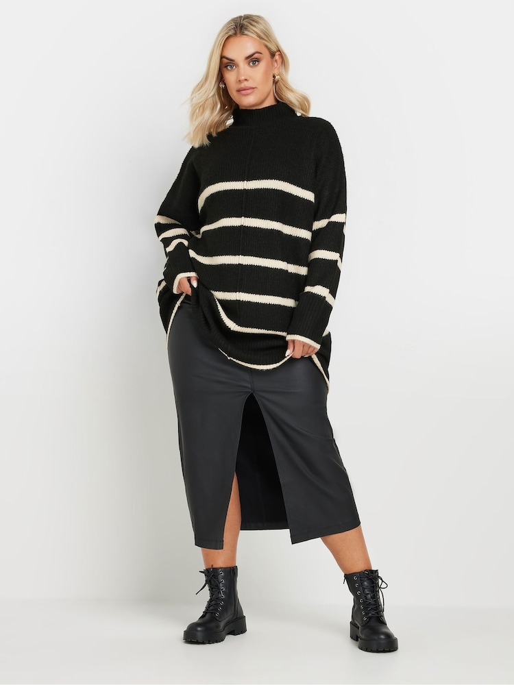 Yours Curve Black High Neck Seam Detail Stripe Jumper - Image 2 of 5