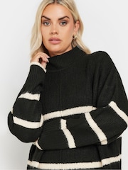 Yours Curve Black High Neck Seam Detail Stripe Jumper - Image 4 of 5
