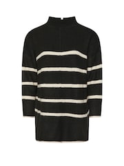 Yours Curve Black High Neck Seam Detail Stripe Jumper - Image 5 of 5