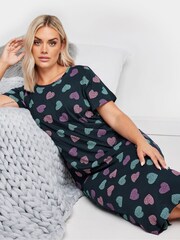 Yours Curve Blue Dotty Heart Midaxi 100% Cotton Nightdress - Image 1 of 5