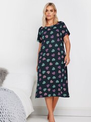 Yours Curve Blue Dotty Heart Midaxi 100% Cotton Nightdress - Image 2 of 5