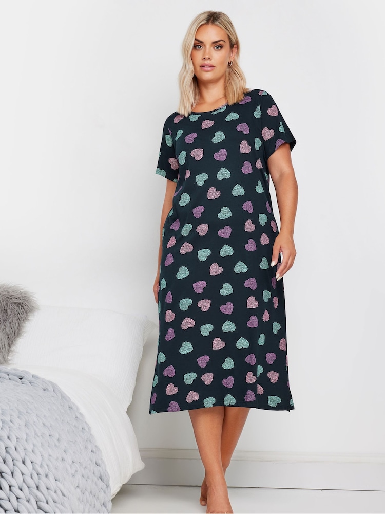 Yours Curve Blue Dotty Heart Midaxi 100% Cotton Nightdress - Image 2 of 5