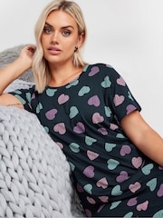 Yours Curve Blue Dotty Heart Midaxi 100% Cotton Nightdress - Image 4 of 5