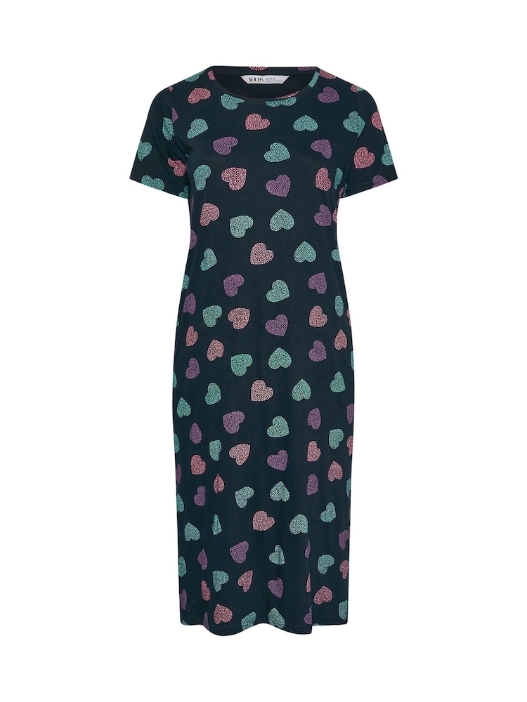 Yours Curve Blue Dotty Heart Midaxi 100% Cotton Nightdress - Image 5 of 5