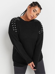 Yours Curve Black Diamante Embellished Shoulder Jumper - Image 1 of 5