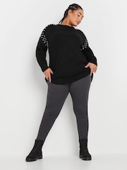 Yours Curve Black Diamante Embellished Shoulder Jumper - Image 3 of 5