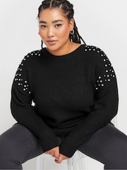 Yours Curve Black Diamante Embellished Shoulder Jumper - Image 4 of 5