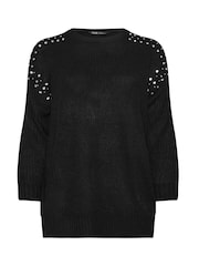 Yours Curve Black Diamante Embellished Shoulder Jumper - Image 5 of 5