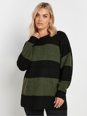 Yours Curve Green Elephant Stripe Jumper - Image 1 of 6