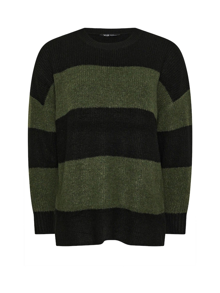 Yours Curve Green Elephant Stripe Jumper - Image 6 of 6
