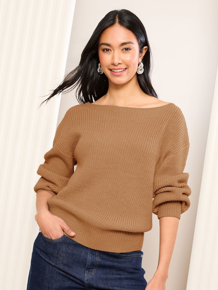 Friends Like These Camel Brown Petite Off The Shoulder Jumper - Image 1 of 4