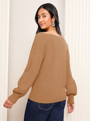 Friends Like These Camel Brown Petite Off The Shoulder Jumper - Image 4 of 4