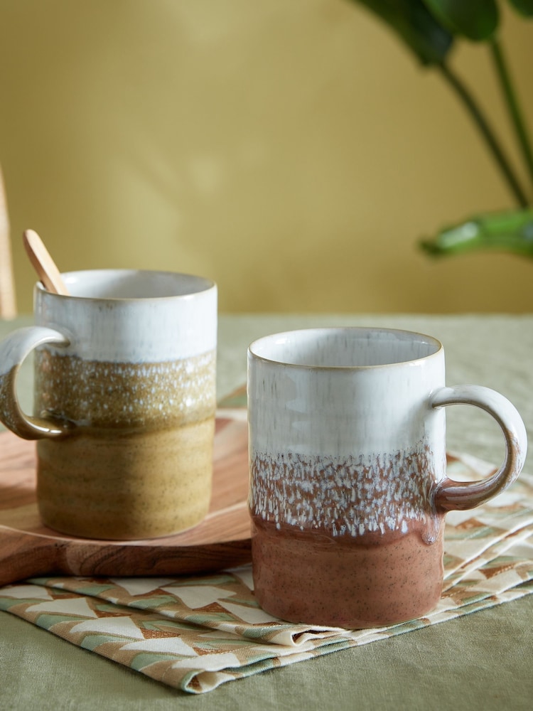 Denby Set of 2 Ochre and Rust Kiln Accents Ridged Mugs - Image 1 of 4