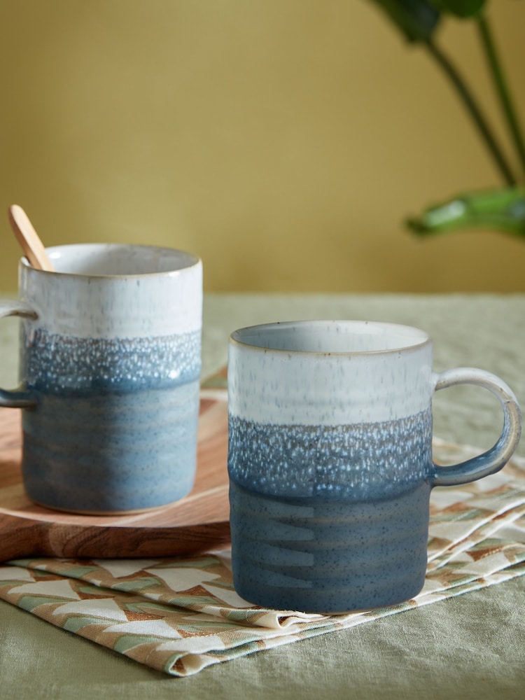 Denby Set of 2 Slate Kiln Accents Ridged Mugs - Image 1 of 3 Denby Set of 2 Slate Kiln Accents Ridged Mugs - Image 1 of 3