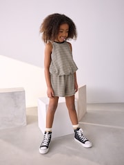 Black & White Puffball Crochet 100% Cotton Top and Shorts Set (3-16yrs) - Image 1 of 7