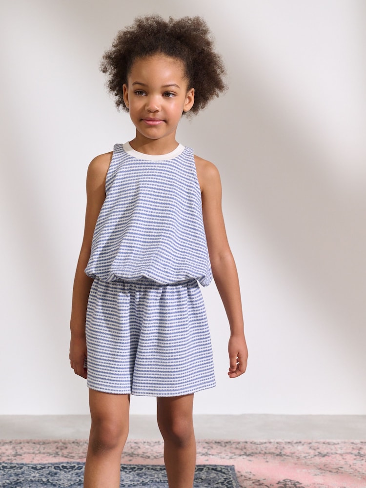 Blue Puffball Crochet 100% Cotton Top and Shorts Set (3-16yrs) - Image 1 of 10