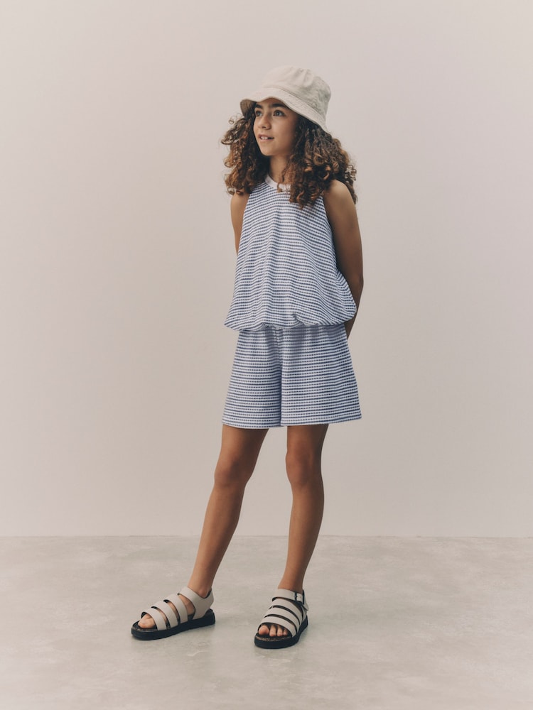 Blue Puffball Crochet 100% Cotton Top and Shorts Set (3-16yrs) - Image 2 of 10
