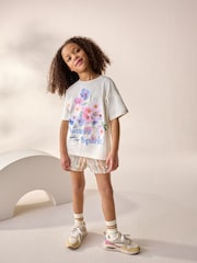 Ecru/Pink Floral Graphic 100% Cotton T-Shirt and Bloomer Shorts Set (3-16yrs) - Image 2 of 8