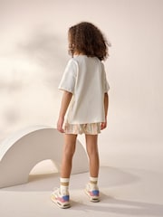 Ecru/Pink Floral Graphic 100% Cotton T-Shirt and Bloomer Shorts Set (3-16yrs) - Image 3 of 8