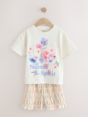 Ecru/Pink Floral Graphic 100% Cotton T-Shirt and Bloomer Shorts Set (3-16yrs) - Image 5 of 8