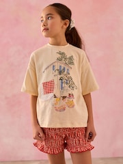 Ecru Graphic 100% Cotton T-Shirt and Bloomer Shorts Set (3-16yrs) - Image 1 of 3