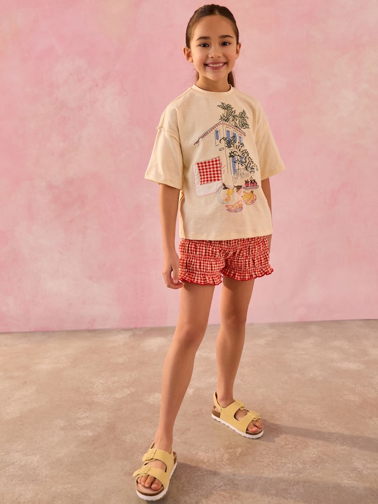 Ecru Graphic 100% Cotton T-Shirt and Bloomer Shorts Set (3-16yrs) - Image 2 of 3