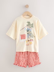 Ecru/Red Gingham Graphic T-Shirt and Bloomer Shorts Set (3-16yrs) - Image 4 of 8