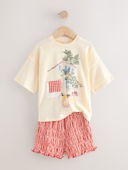 Ecru/Red Gingham Graphic T-Shirt and Bloomer Shorts Set (3-16yrs) - Image 6 of 8