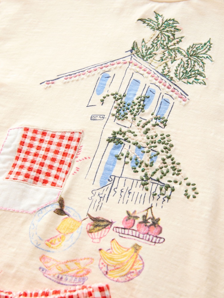 Ecru/Red Gingham Graphic T-Shirt and Bloomer Shorts Set (3-16yrs) - Image 8 of 8