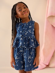 Blue Denim 100% Cotton Ditsy Floral Waistcoat Set (3-16yrs) - Image 1 of 4