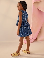 Blue Denim 100% Cotton Ditsy Floral Waistcoat Set (3-16yrs) - Image 3 of 4