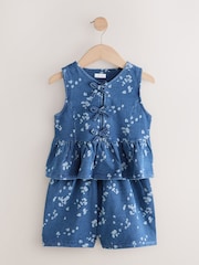 Blue Denim 100% Cotton Ditsy Floral Waistcoat Set (3-16yrs) - Image 5 of 10