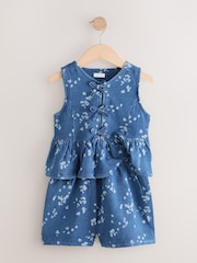 Blue Denim 100% Cotton Ditsy Floral Waistcoat Set (3-16yrs) - Image 6 of 10
