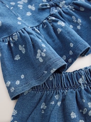 Blue Denim 100% Cotton Ditsy Floral Waistcoat Set (3-16yrs) - Image 9 of 10