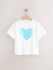 White Sequin Heart Print T-Shirt (3-16yrs) - Image 1 of 5