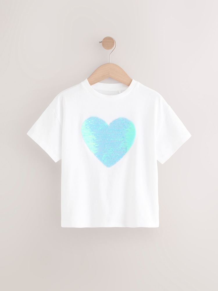 White Sequin Heart Print T-Shirt (3-16yrs) - Image 1 of 5