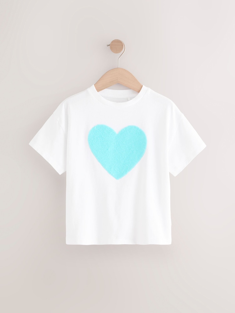 White Sequin Heart Print T-Shirt (3-16yrs) - Image 2 of 5