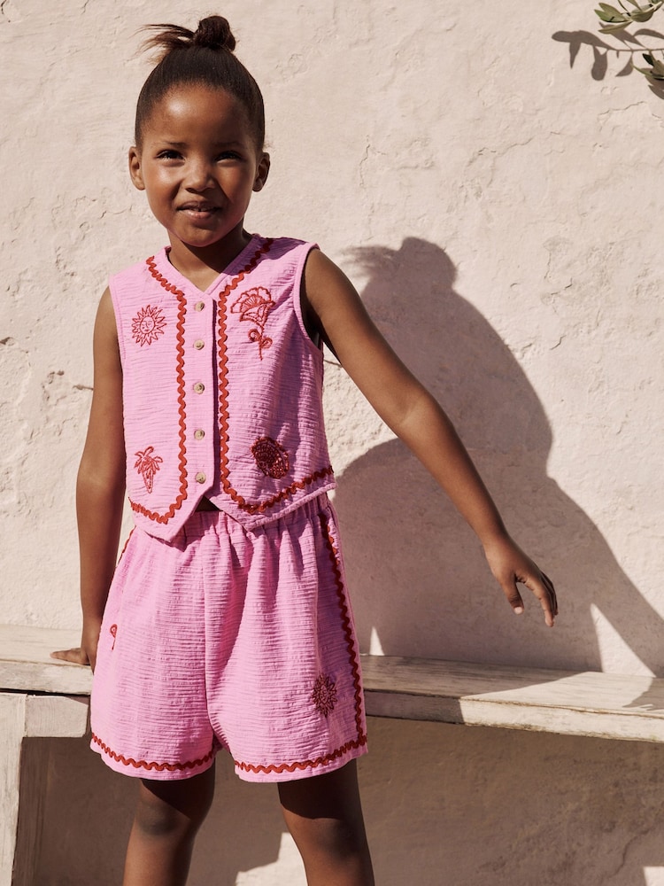 Pink Embroidered Waistcoat & Short Set (3-16yrs) - Image 1 of 10