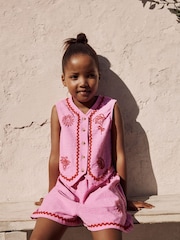 Pink Embroidered Waistcoat & Short Set (3-16yrs) - Image 3 of 10