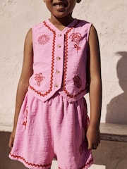 Pink Embroidered Waistcoat & Short Set (3-16yrs) - Image 4 of 10
