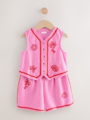 Pink Embroidered Waistcoat & Short Set (3-16yrs) - Image 6 of 10
