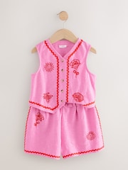 Pink Embroidered Waistcoat & Short Set (3-16yrs) - Image 8 of 10
